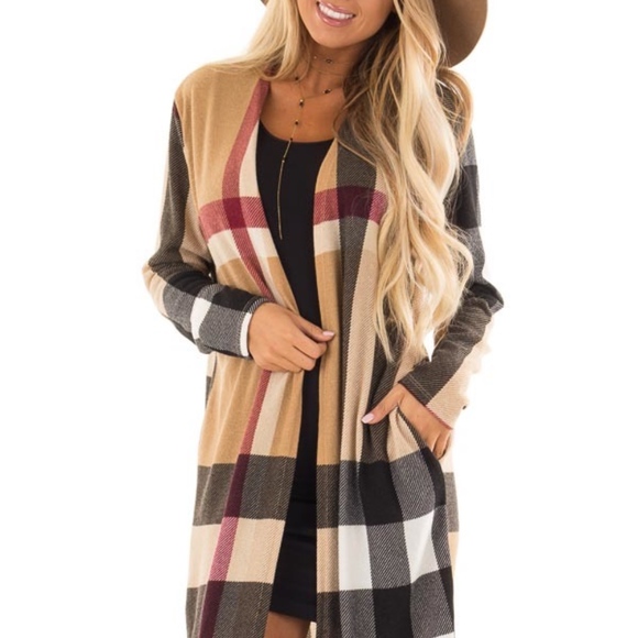 lime n chili Sweaters - Designer plaid preppy long cardigan sweater m nwot
